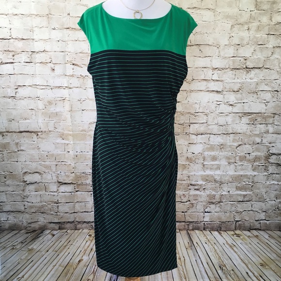 Chaps Dresses & Skirts - Chaps Green Stripped Thick short sleeve Dress